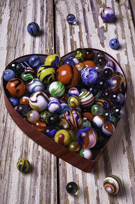 Marbles Poster featuring the photograph Heart Box With Marbles by Garry Gay
