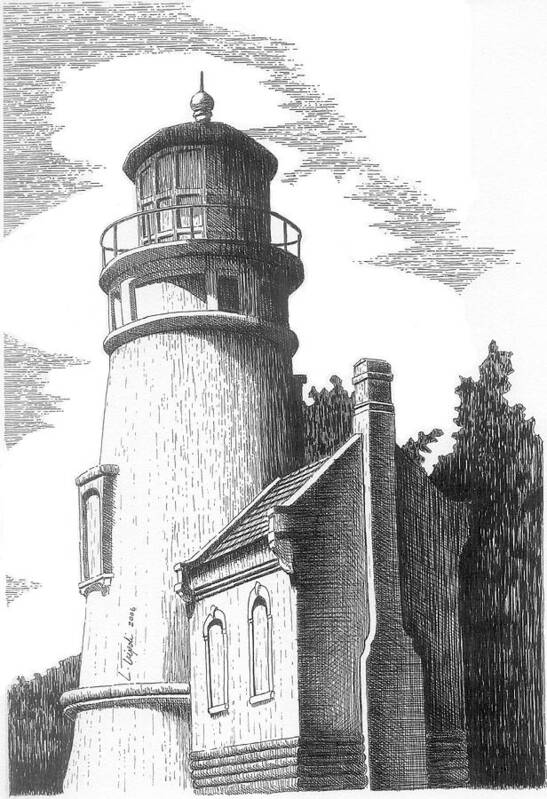 Lighthouse Poster featuring the drawing Heceta Head Lighthouse by Lawrence Tripoli