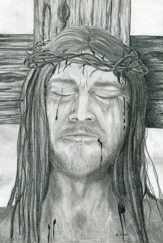 Jesus Poster featuring the drawing His Selfless Sacrifice by Mary Tuomi