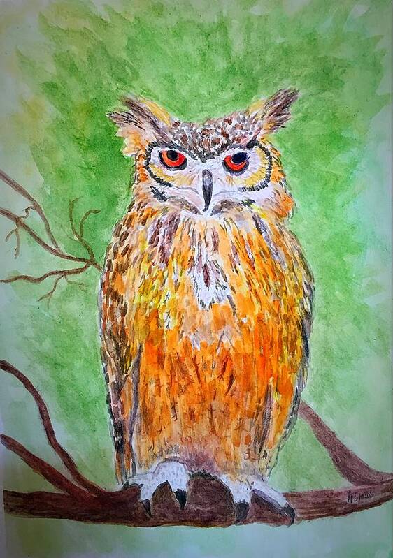 Horned Owl Poster featuring the painting Horned Owl by Anne Sands