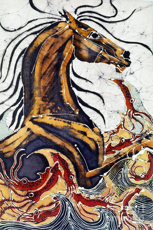 Sea Poster featuring the tapestry - textile Horse Dances in Sea with Squid by Carol Law Conklin