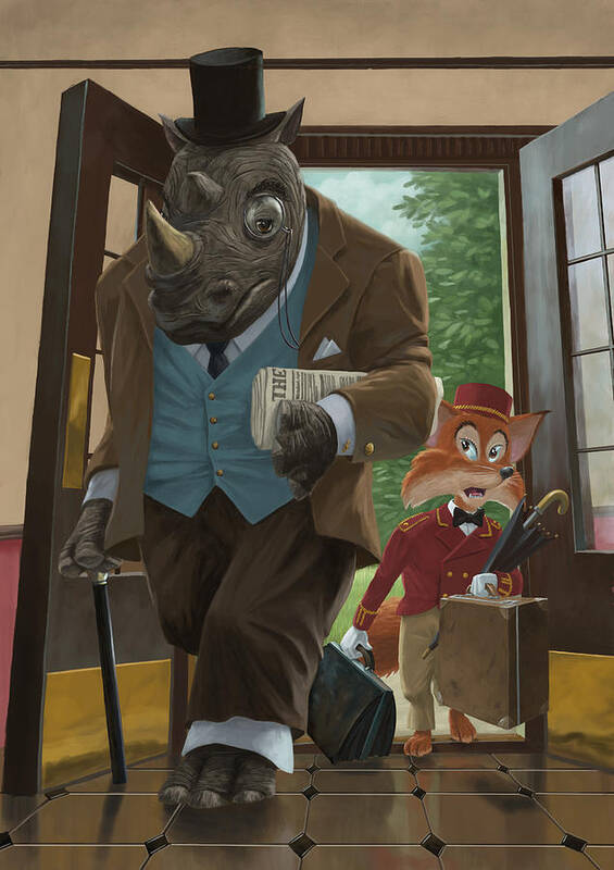 Rhino Poster featuring the painting Hotel Rhino And Porter Fox by Martin Davey