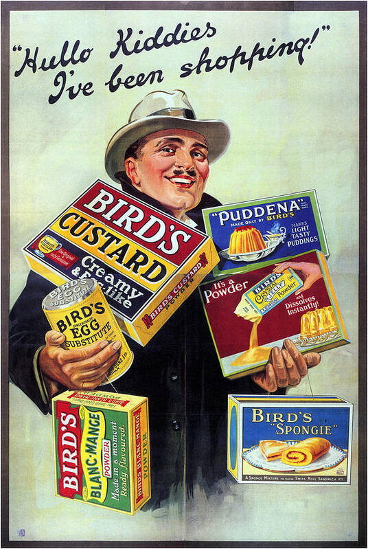 Bird's Poster featuring the mixed media Hullo Kiddies I've been Shopping - Vintage Confectionery Advertising Poster by Studio Grafiikka