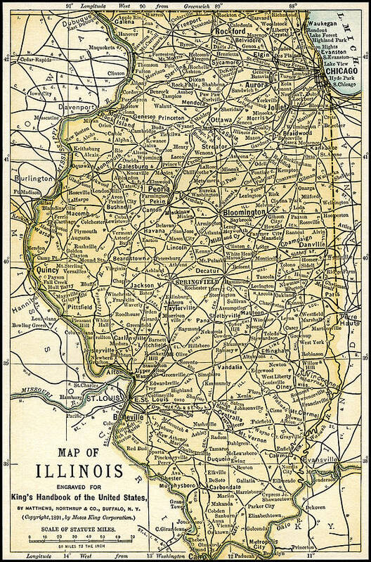 Map Poster featuring the photograph Illinois Antique Map 1891 by Phil Cardamone