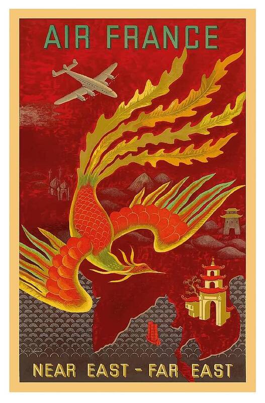 India, China and Japan, the Bird of Paradise countries - Air France Vintage  Airline Travel Poster Poster by Retro Graphics - Fine Art America