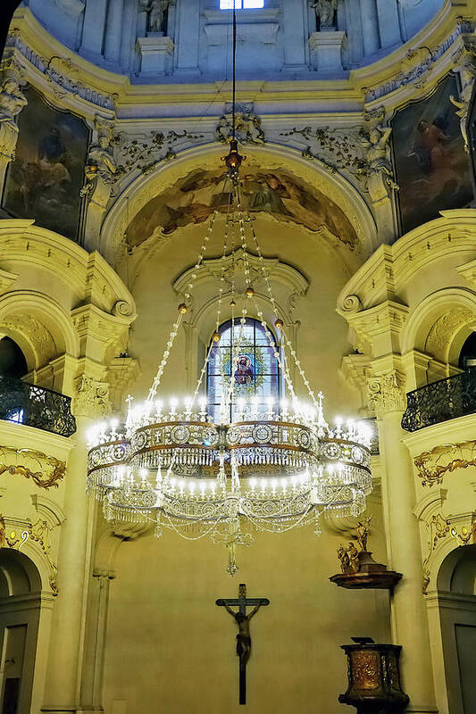 Interior Of St. Nicholas Church Poster featuring the photograph Interior Evening View Of St. Nicholas Church In Prague by Rick Rosenshein