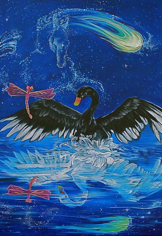 Swan Poster featuring the painting Itokeca - the transformation by Angelina Benson