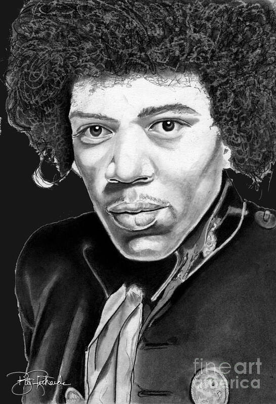 Jimi Poster featuring the drawing Jimi Hendrix by Bill Richards