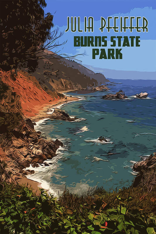 Beach Poster featuring the painting Julia Pfeiffer state park in autumn by AM FineArtPrints
