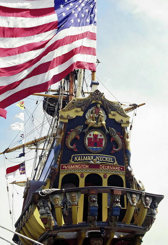 Ornate Carved Wood Stern Poster featuring the photograph Kalmar Nyckel Tall Ship by Sally Weigand