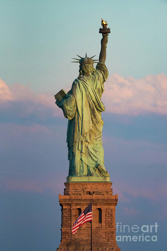 Statue Of Liberty Poster featuring the photograph Statue of Liberty and American Flag by Zawhaus Photography