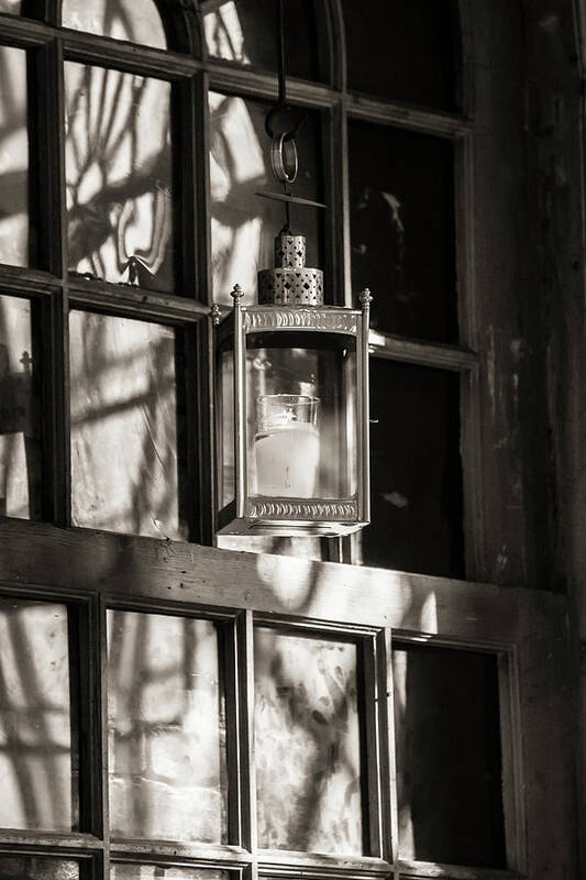 Lantern Poster featuring the photograph Lantern in a window 2 by Jason Hughes