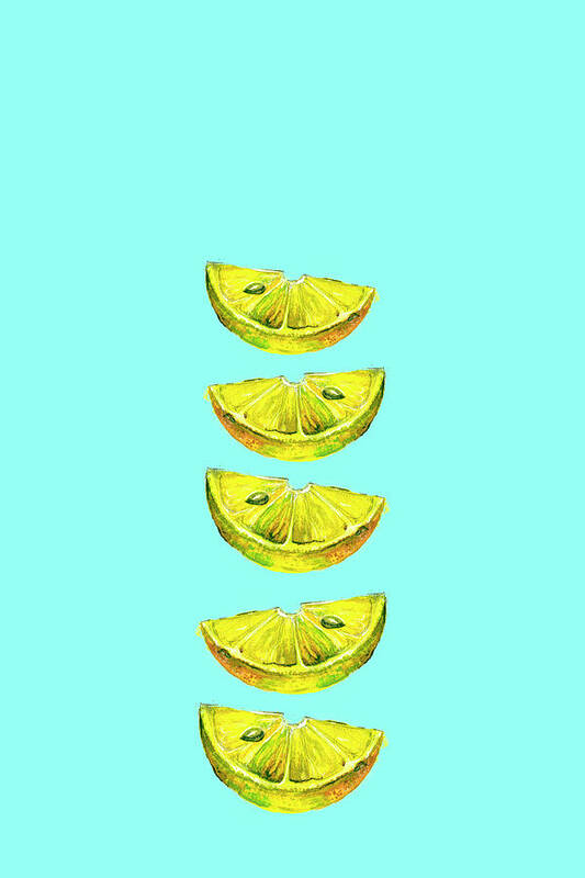 Slice Poster featuring the painting Lemon Slices Turquoise by Maria Heyens