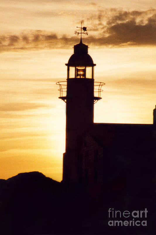 Serene Poster featuring the photograph Lighthouse at Sunset by Mary Mikawoz