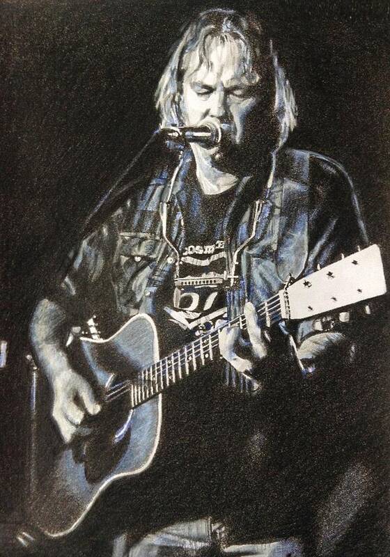 Neilyoung Poster featuring the drawing Like A Hurricane by Marina Coffey
