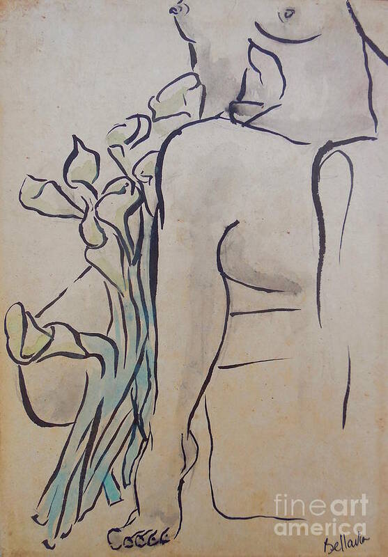 Nude Poster featuring the drawing Lilies by M Bellavia