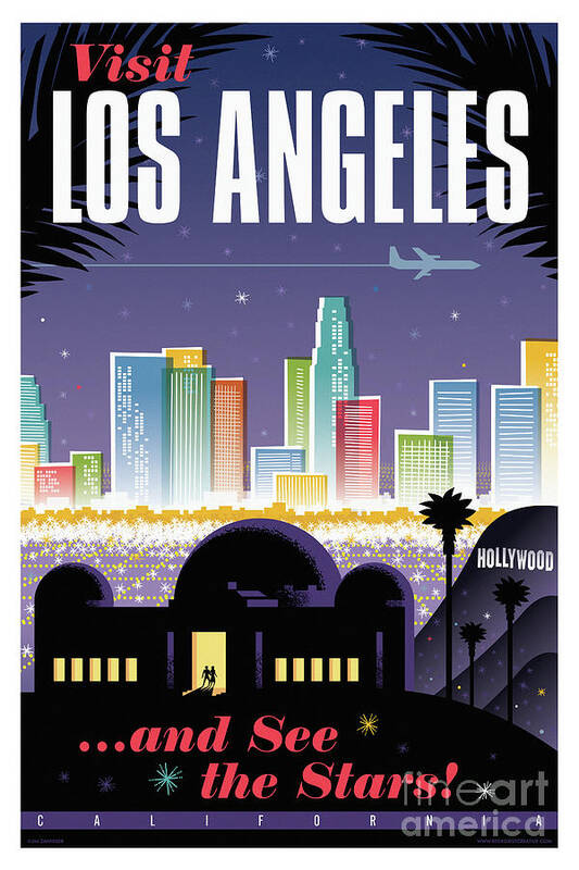 Pop Art Poster featuring the digital art Los Angeles Poster - Retro Travel by Jim Zahniser
