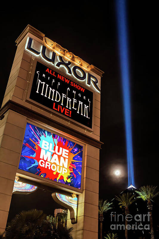 Luxor Poster featuring the photograph Luxor pyramid Casino Sign at Night by Aloha Art