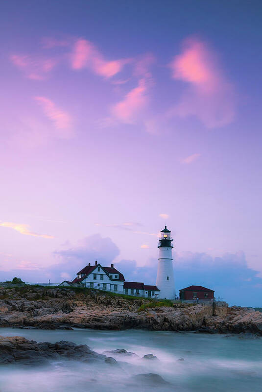Maine Poster featuring the photograph Maine Portland Headlight Lighthouse in Blue Hour by Ranjay Mitra
