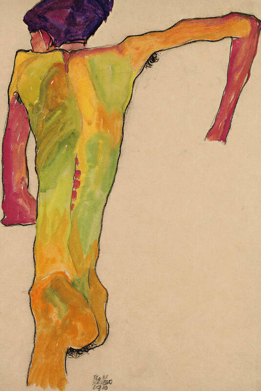 Egon Schiele Poster featuring the drawing Male Nude, Propping Himself Up by Egon Schiele