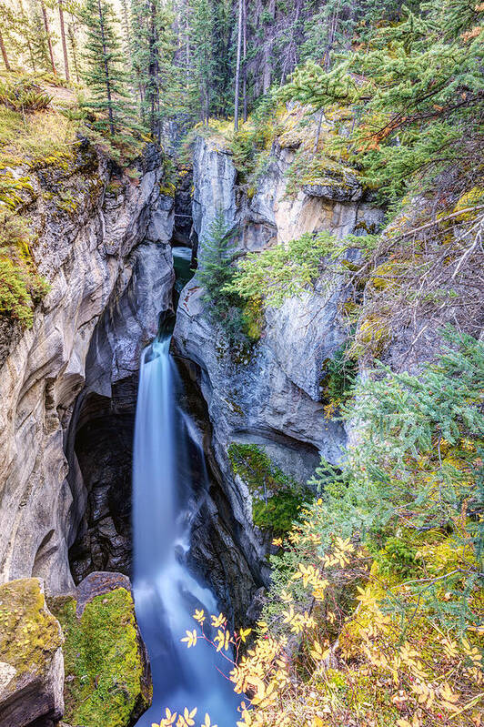 Maligne Canyon Poster featuring the photograph Maligne Canyon Waterfall by Pierre Leclerc Photography