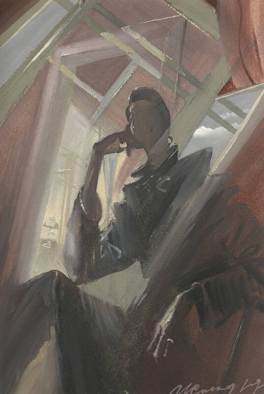 Igor Sakurov Poster featuring the painting Man Portrait in Window Reflection by Igor Sakurov