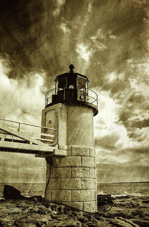 Marshall Point Lighthouse Poster featuring the photograph Marshall Point Lighthouse sepia distessed antique look by David Smith