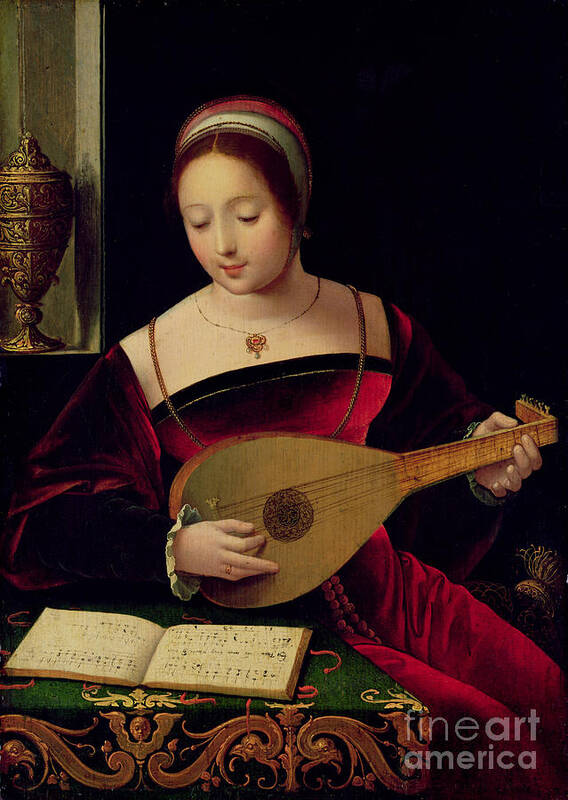 Mary Poster featuring the painting Mary Magdalene Playing the Lute by Master of the Female Half Lengths
