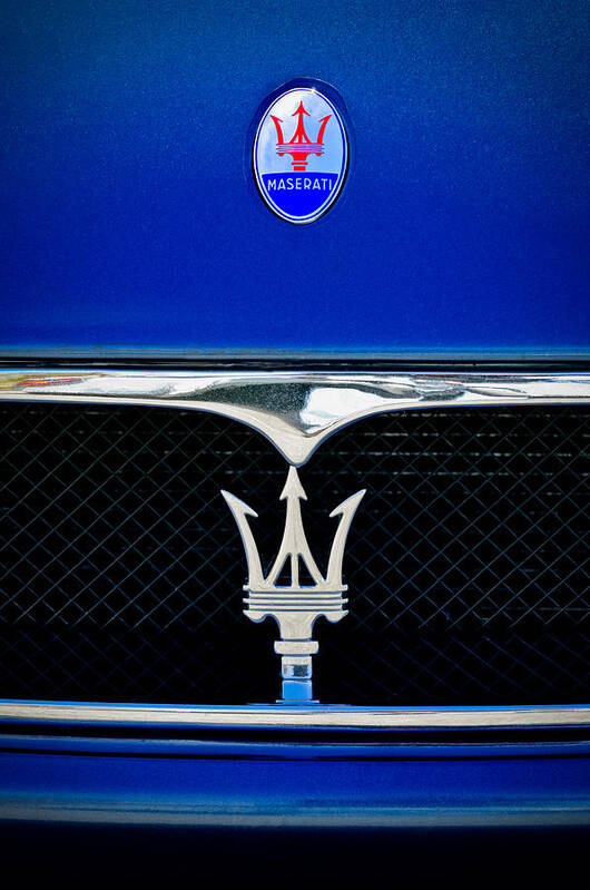 Maserati Hood - Grille Emblems Poster featuring the photograph Maserati Hood - Grille Emblems by Jill Reger