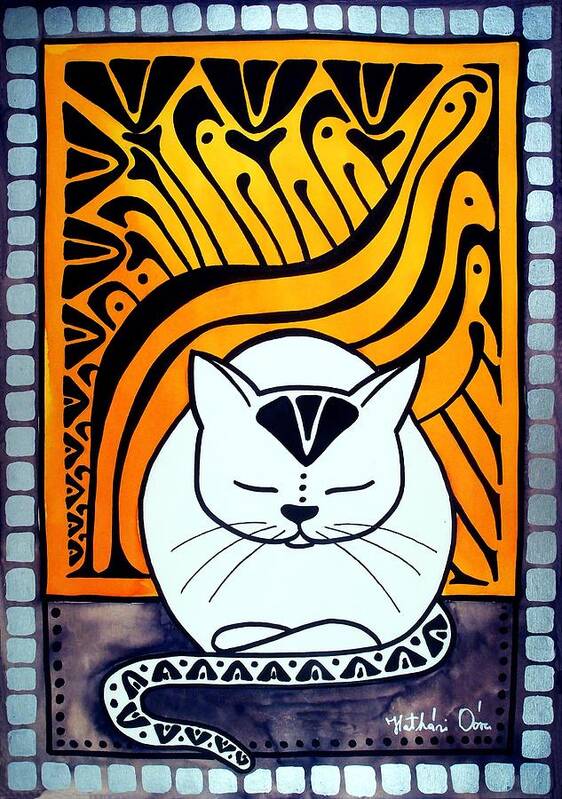 Cats Poster featuring the painting Meditation - Cat Art by Dora Hathazi Mendes by Dora Hathazi Mendes