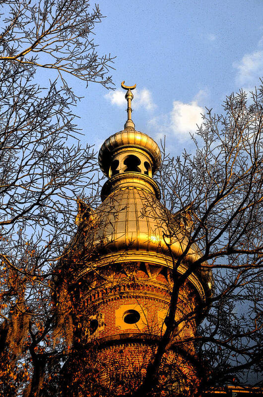 Minaret Poster featuring the painting Minaret through oak by David Lee Thompson