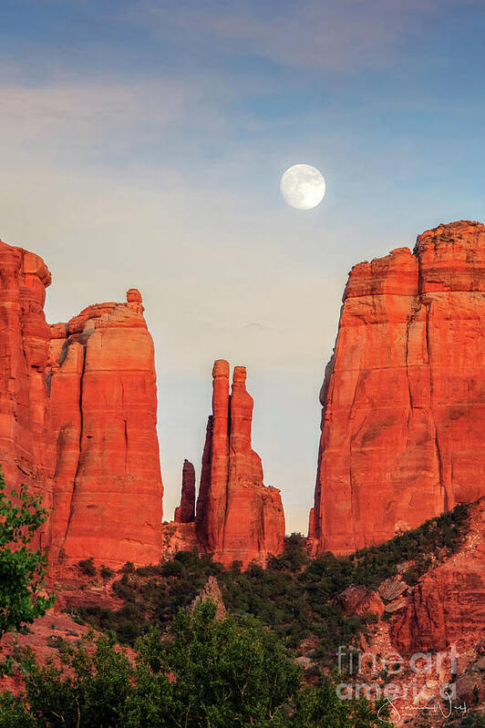 Moonrise Poster featuring the photograph Moonrise Cathedral Rock Sedona by Joanne West