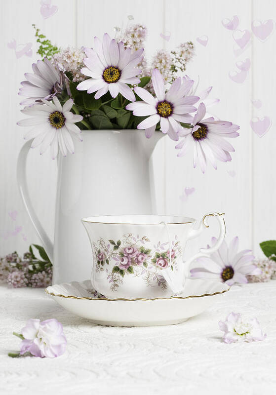 Teacup Poster featuring the photograph Morning Tea With Flowers by Amanda Elwell