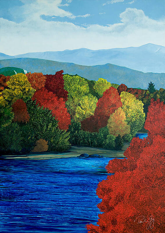 Mt. Washington Poster featuring the painting MT Washington from the Saco River by Paul Gaj