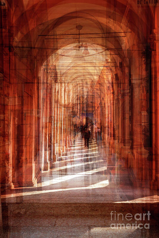 Italy Poster featuring the photograph multiple exposure of street arcade, Italy by Ariadna De Raadt