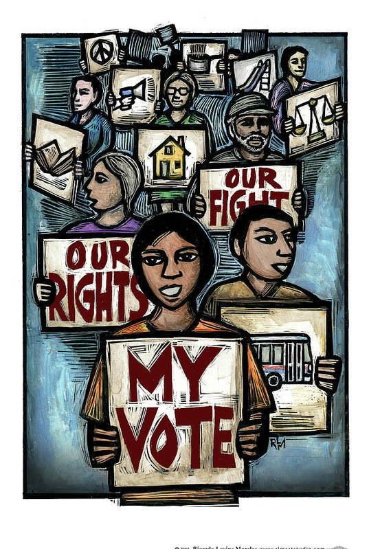 Voting Rights Poster featuring the mixed media My Vote by Ricardo Levins Morales
