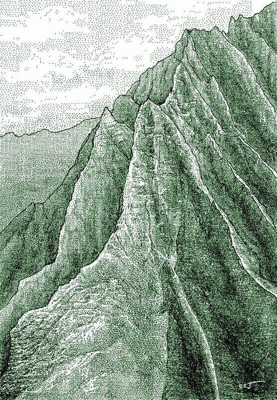 Na Pali Poster featuring the digital art Na Pali Cliffs green by Stephen Jorgensen