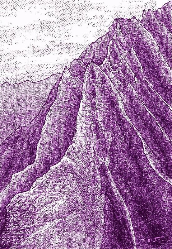 Na Pali Poster featuring the digital art Na Pali Cliffs purple by Stephen Jorgensen