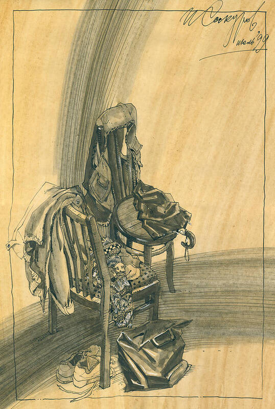 Igor Sakurov Poster featuring the drawing Naturmort with Clothes on Chair by Igor Sakurov