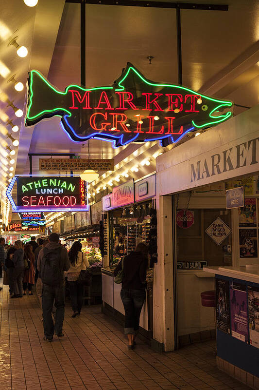Pike's Market Place Poster featuring the photograph Neon Signs by Timothy Johnson