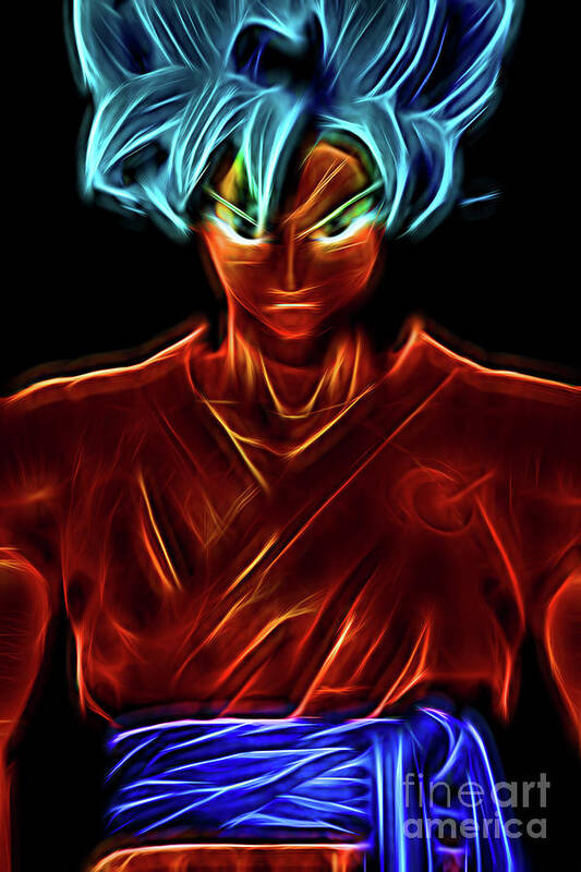 Collectables Poster featuring the digital art Neon SS God Goku by Ray Shiu