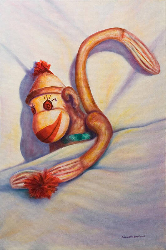 Children Poster featuring the painting Night Night Sock Monkey by Shannon Grissom