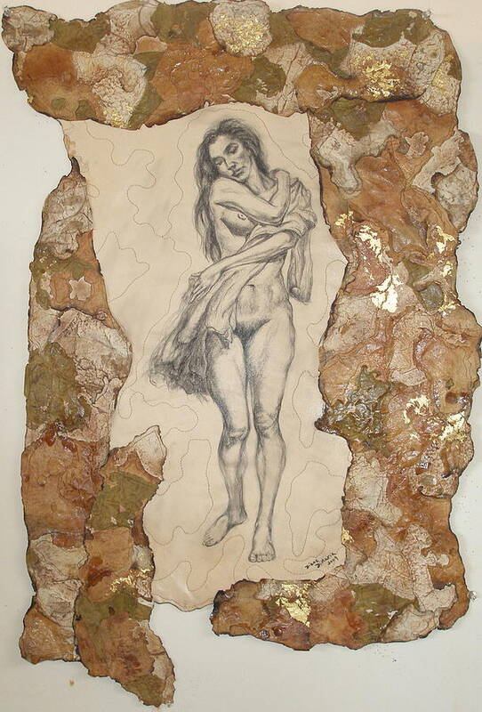 Fiber-art Poster featuring the mixed media Nude Study by Diane DiMaria