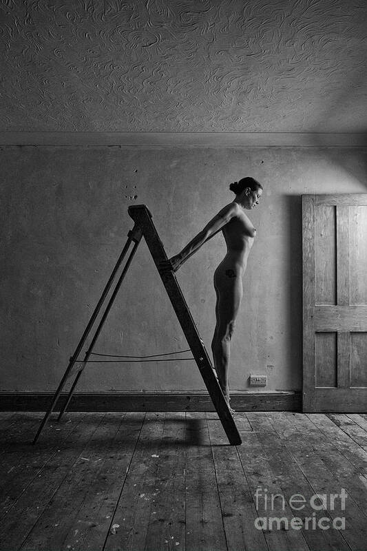 Woman Poster featuring the photograph Nude woman standing on ladder by Clayton Bastiani