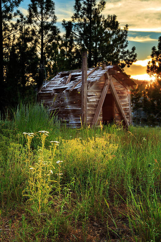 Cabin Poster featuring the photograph Old Cabin At Sunset by James Eddy