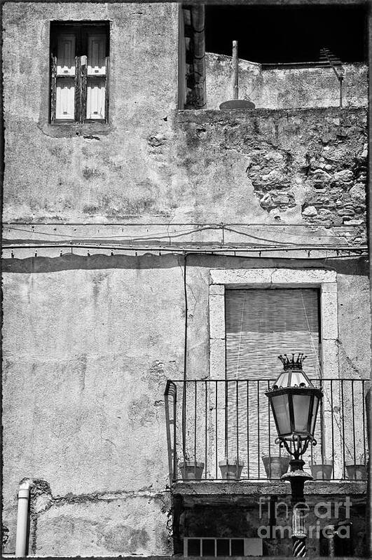 Black And White Poster featuring the photograph Old house in Taormina Sicily by Silvia Ganora