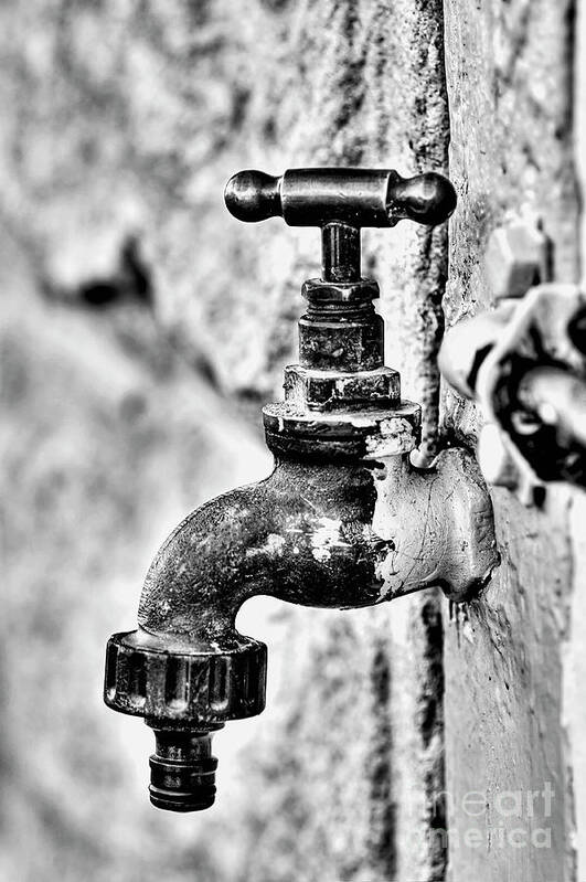 Photography Poster featuring the photograph Old Outdoor Tap - Black and White by Kaye Menner