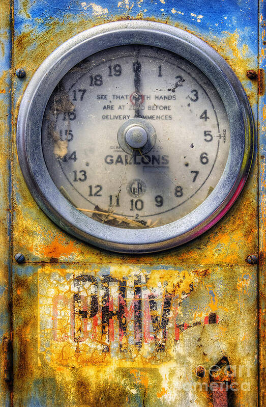 Gas Poster featuring the photograph Old Petrol Pump Gauge by Ian Mitchell