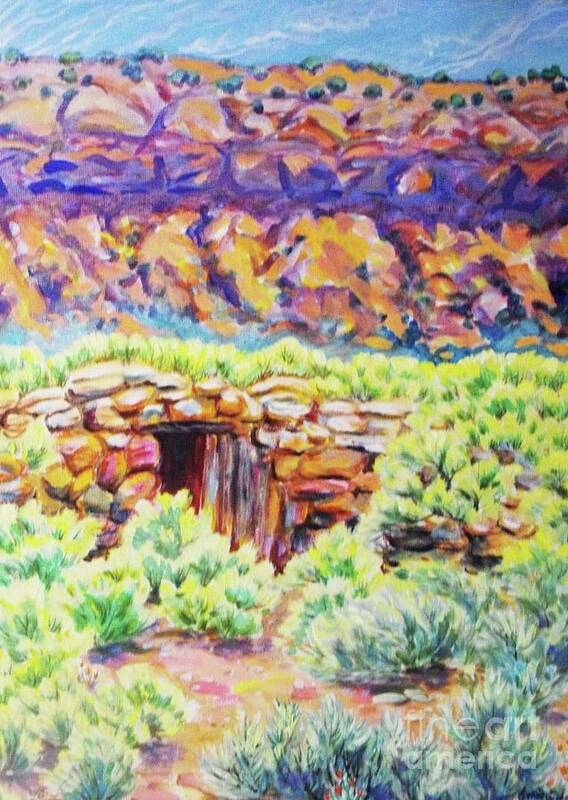Old Root Cellar In Desert Valley Poster featuring the painting Old Root Cellar by Annie Gibbons