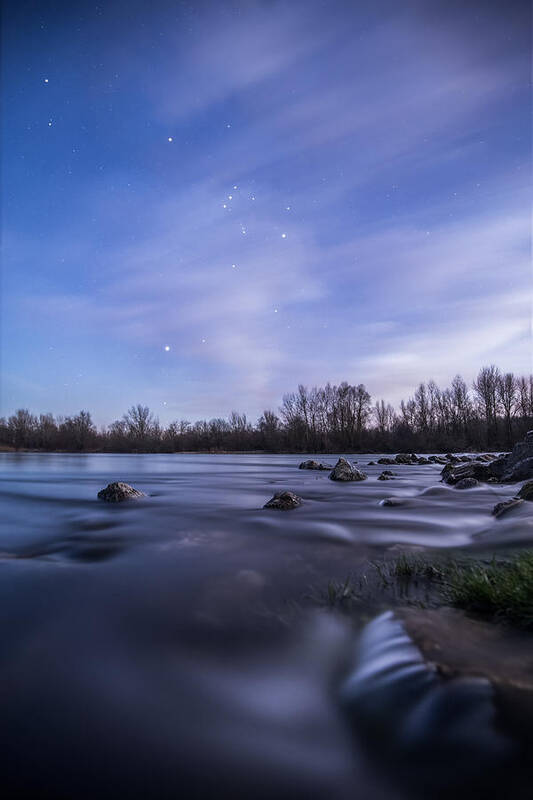 Landscape Poster featuring the photograph Orion above the river by Davorin Mance